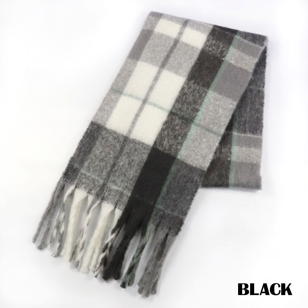 ボリュームフリンジチェックストール