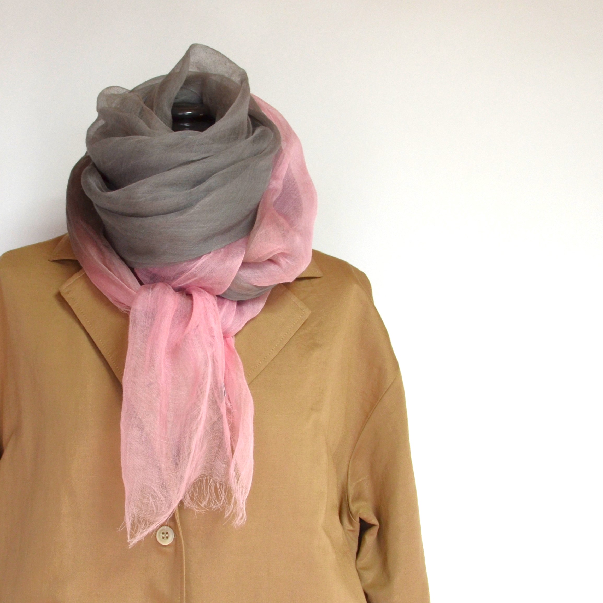 【harukii】日本製 麻100％ぼかし染ラミー薄羽ストール2019 Ｌ