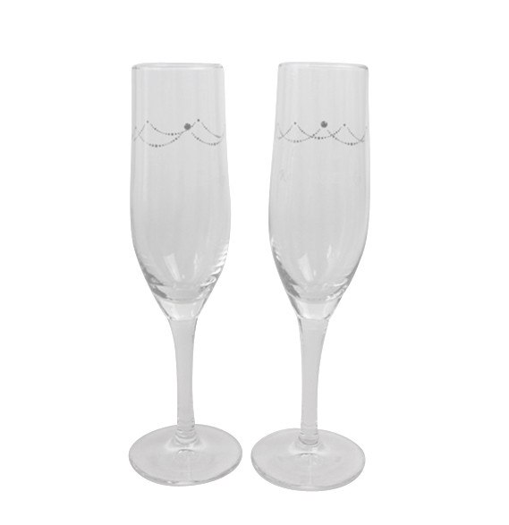 【名入れ】スワロフスキーウェディングストーン付オーダーメイドペアシャンパングラス