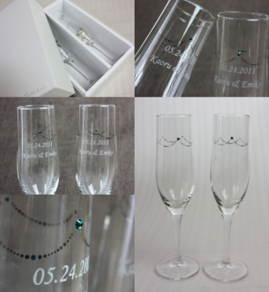 【名入れ】スワロフスキーウェディングストーン付オーダーメイドペアシャンパングラス