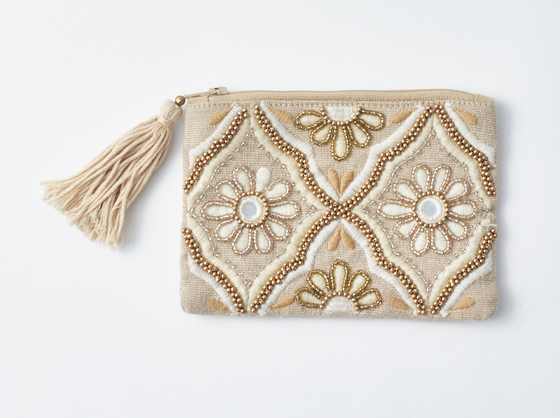 ビーズ刺繍ミニフラットポーチ | artipur cottage（アンティ