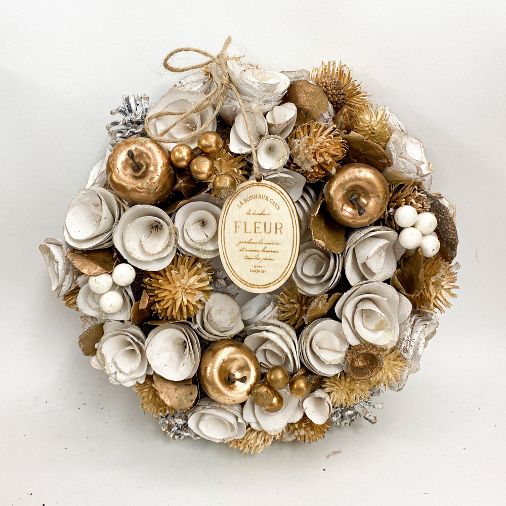 クリスマスリースM（ホワイト＆ゴールド） | Q-FLA（キューフラ）の  