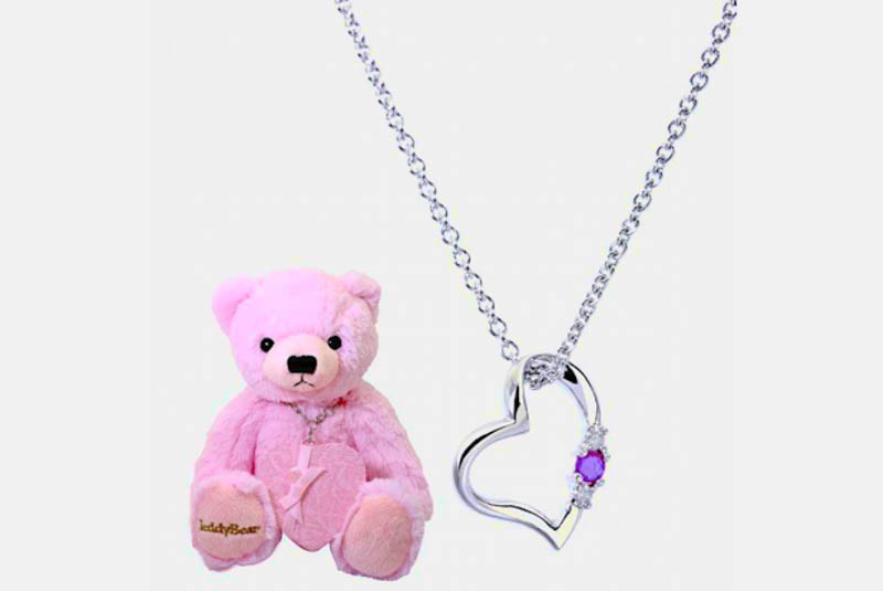 【タンプ限定名入れギフト】誕生石ネックレス & テディベア ＆ kailijumeiリップ 
