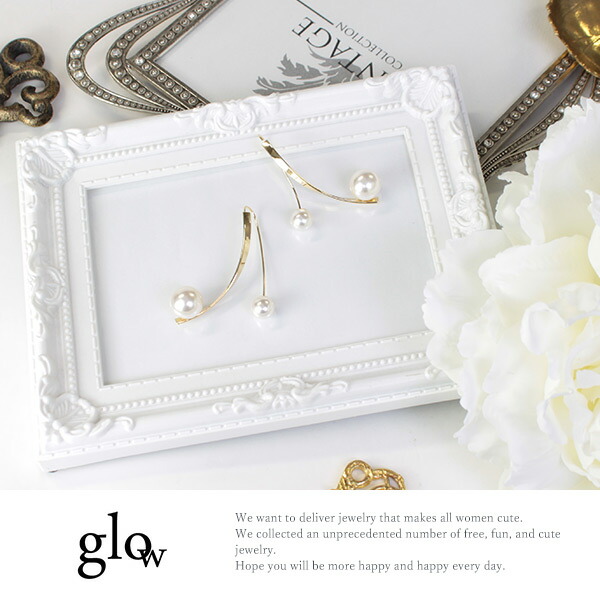 glow グロウ ゴールドクロスピアス パール付き glow012