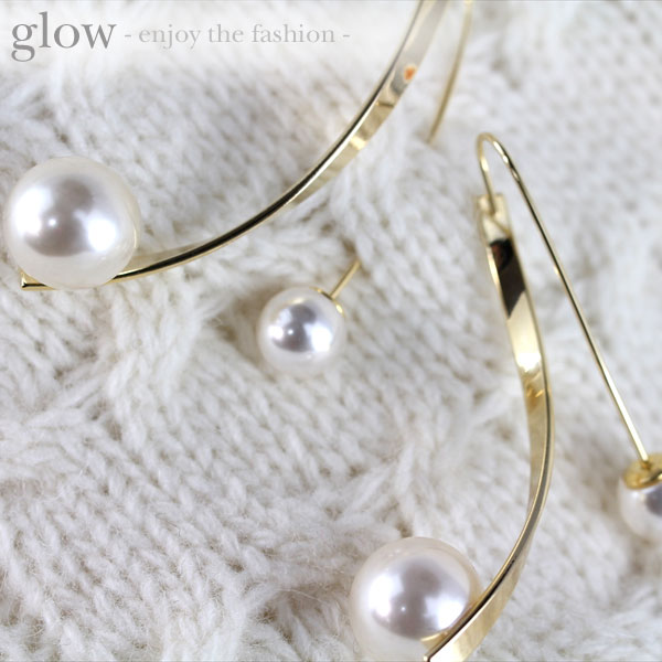 glow グロウ ゴールドクロスピアス パール付き glow012