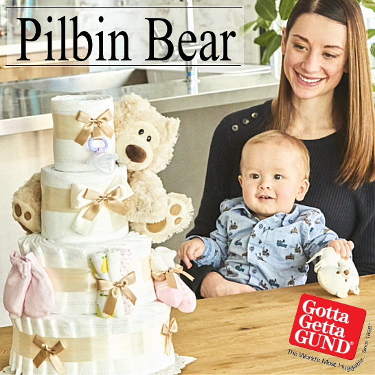 出産祝いギフト４段おむつケーキ　フィルビンＢＩＧぬいぐるみ