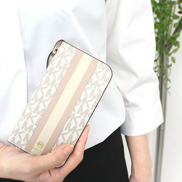 マイケルコース MICHAEL KORS FOLIO 手帳型スマホケース ストライプ w 