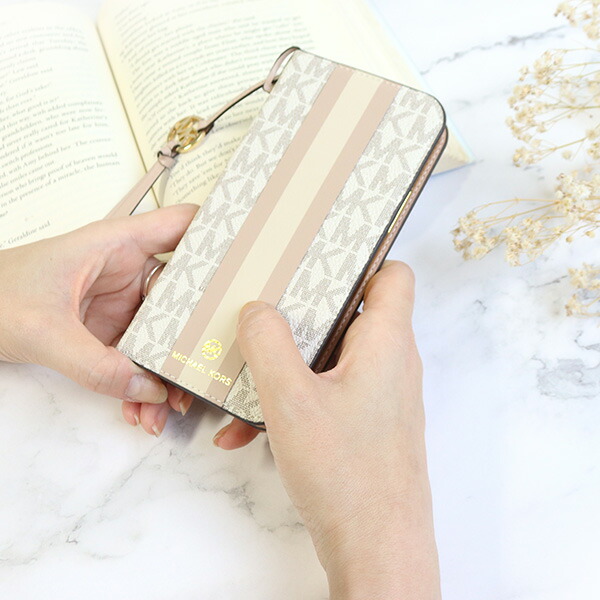 マイケルコース MICHAEL KORS FOLIO 手帳型スマホケース ストライプ w 