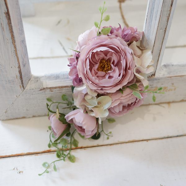 薔薇ナチュラルグリーンキャスケードコサージュ【アンティークモーブ】クリアケース付き