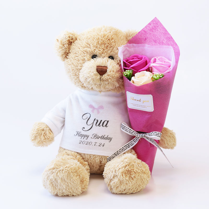 【名入れギフト】名前入りTシャツローズブーケベアFuaffyフアッフィー