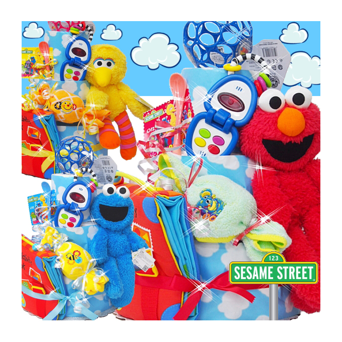 セサミストリート三段おむつケーキ