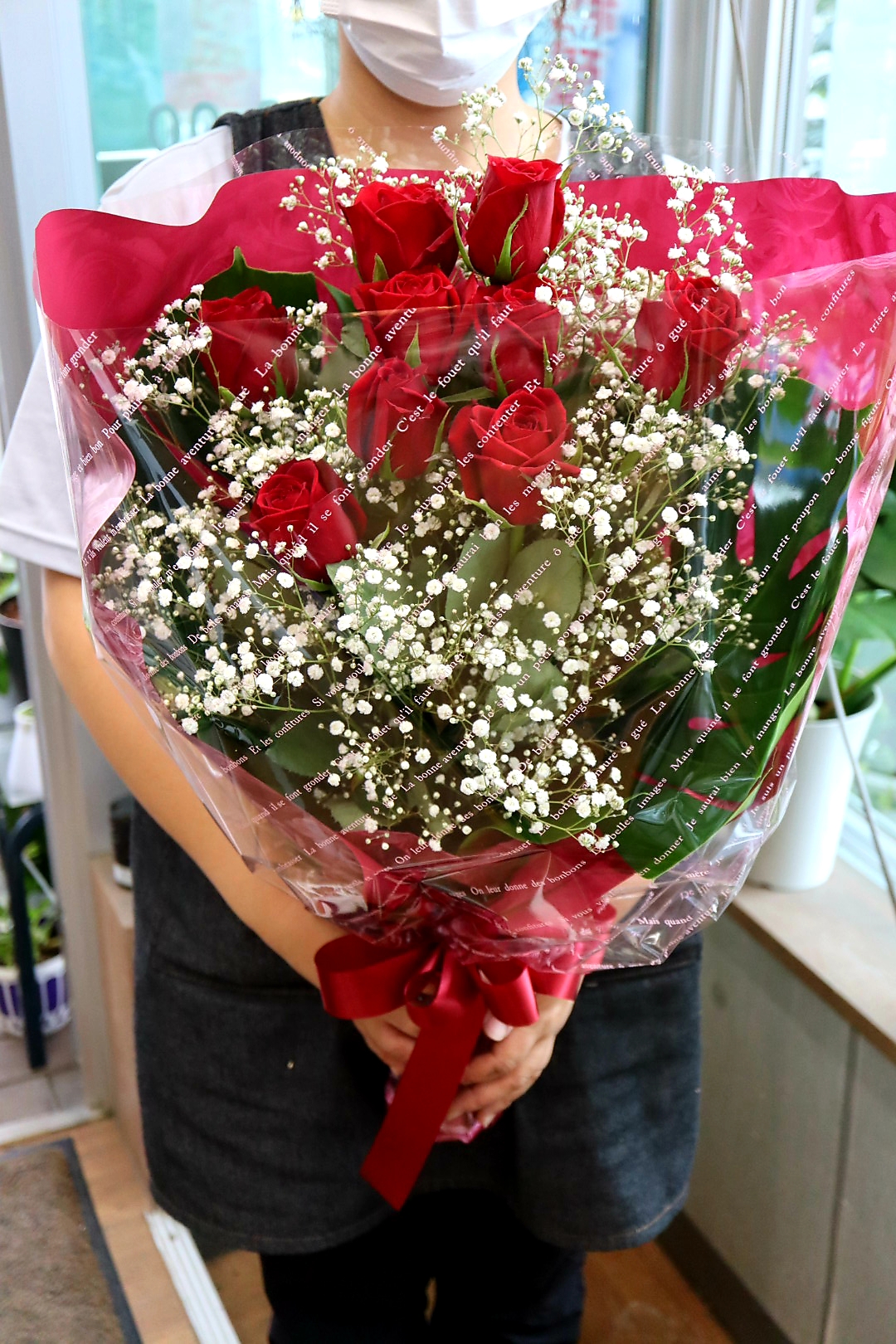 21本濃い緑・黒・シルバーバラブーケプレゼントお祝い枯れない花永生