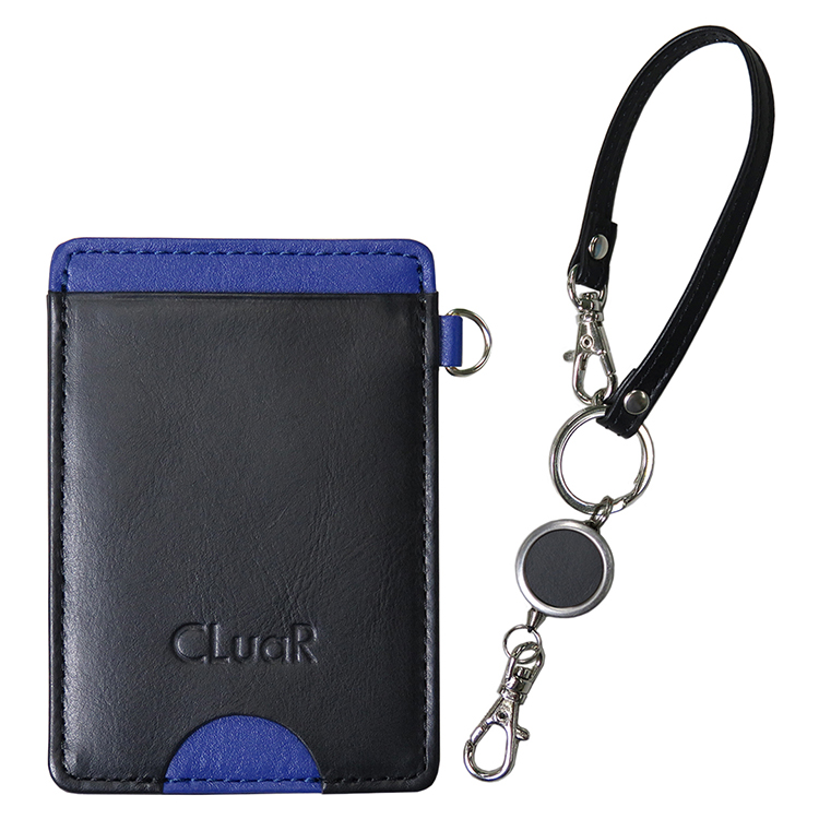 【名入れ可】本革 パスケース＆リール付きショートストラップ 定期入れ(LR0039)