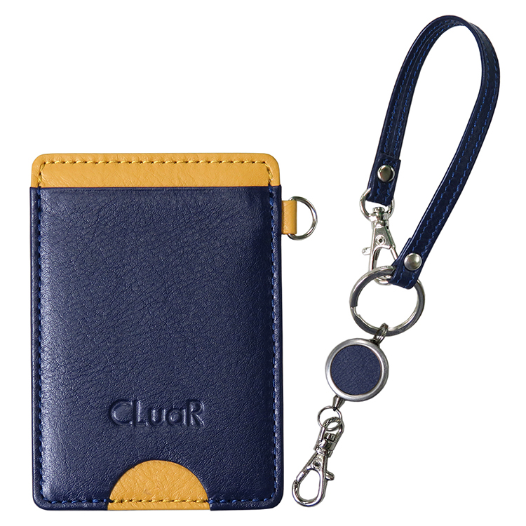 【名入れ可】本革 パスケース＆リール付きショートストラップ 定期入れ(LR0039)