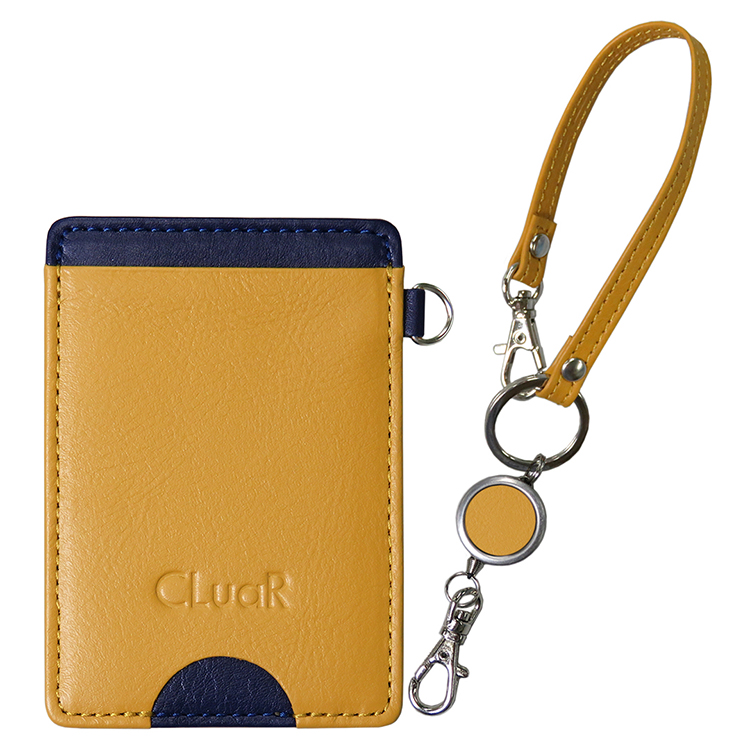 【名入れ可】本革 パスケース＆リール付きショートストラップ 定期入れ(LR0039)