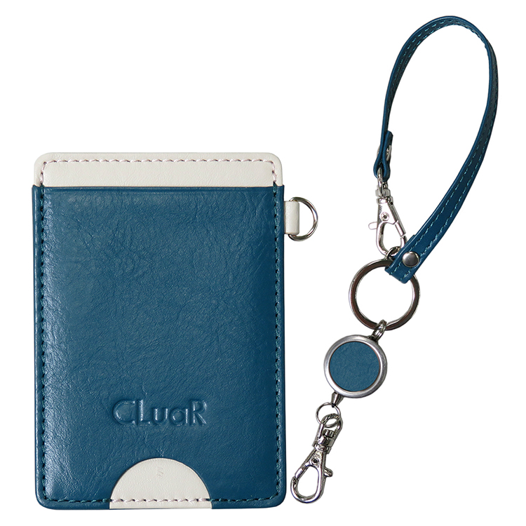 【名入れ可】本革 パスケース＆リール付きショートストラップ 定期入れ(LR0039)