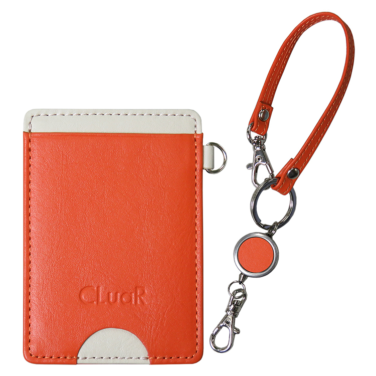 【名入れ可】本革 パスケース＆リール付きショートストラップ 定期入れ(LR0039)