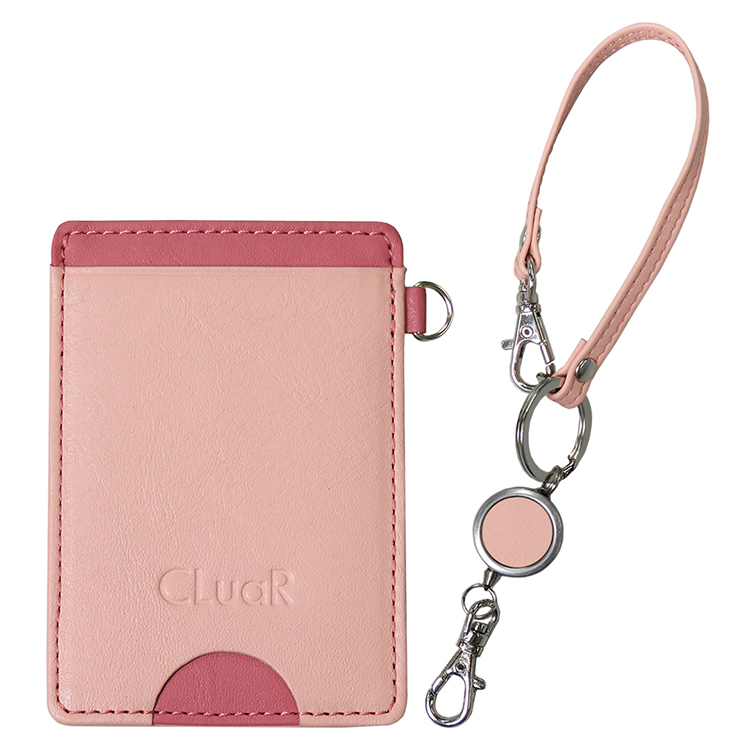 【名入れ可】本革 パスケース＆リール付きショートストラップ 定期入れ(LR0039)