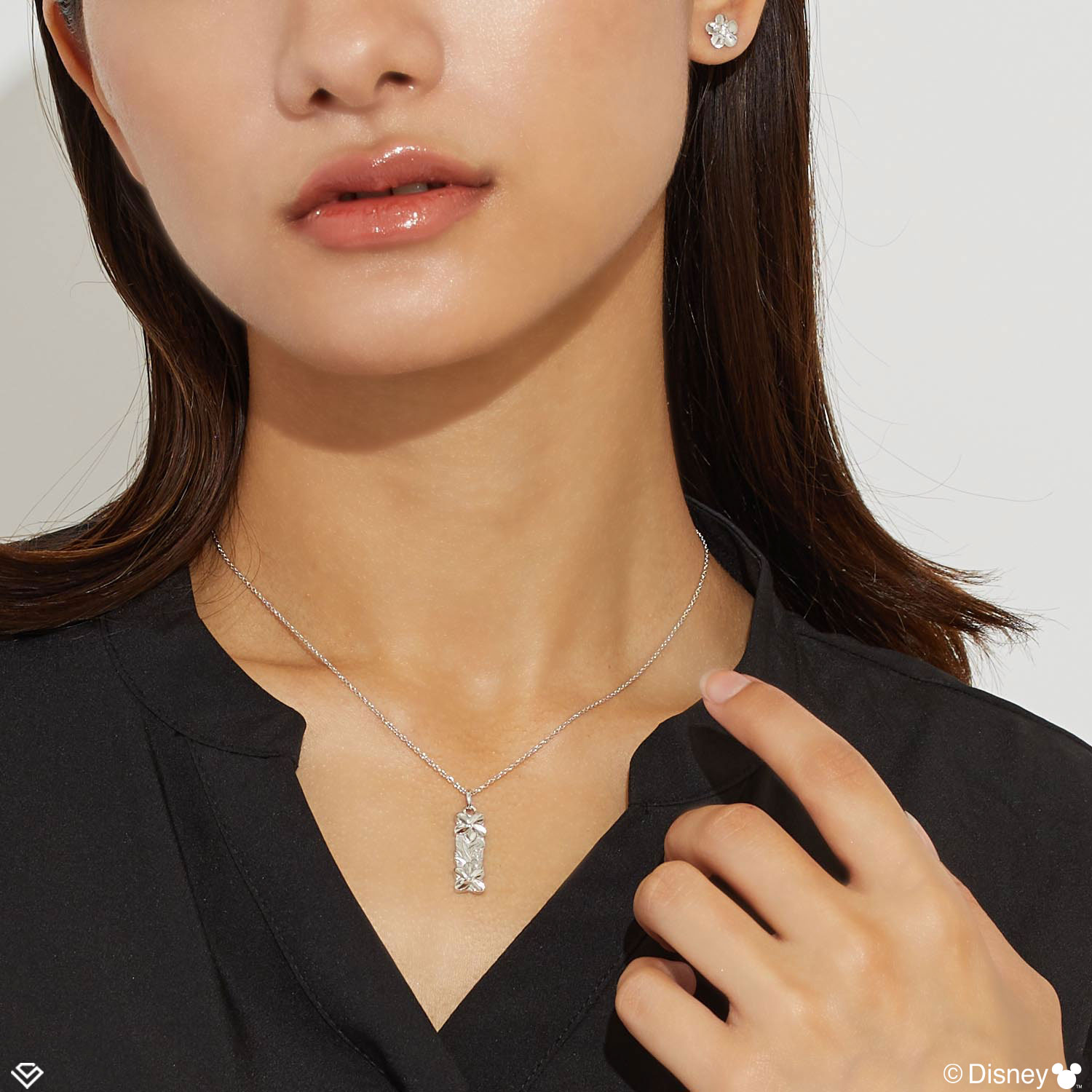 ハワイアンジュエリー ディズニーコレクション 角プレート プルメリア 「ミッキー」 ネックレス