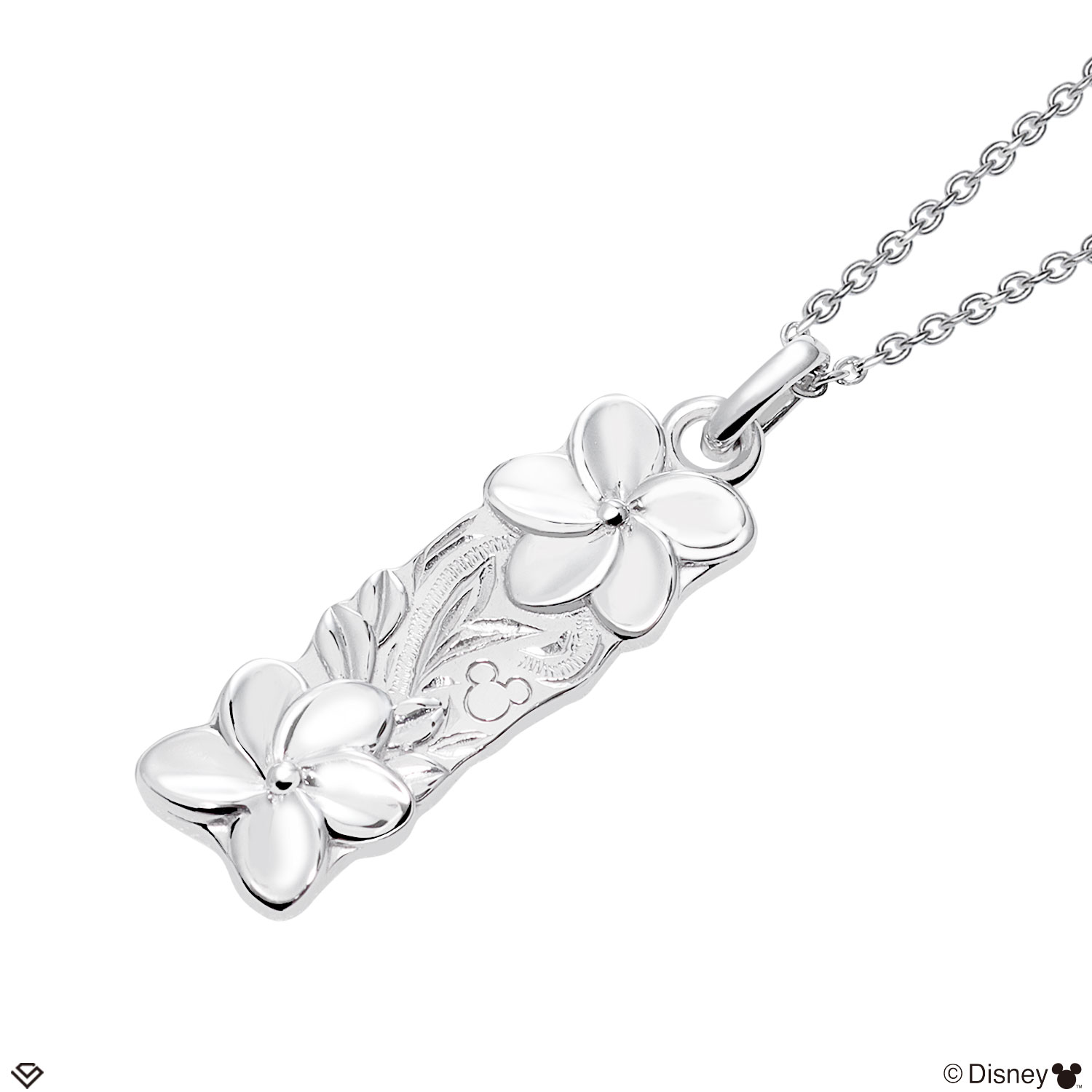 ハワイアンジュエリー ディズニーコレクション 角プレート プルメリア 「ミッキー」 ネックレス