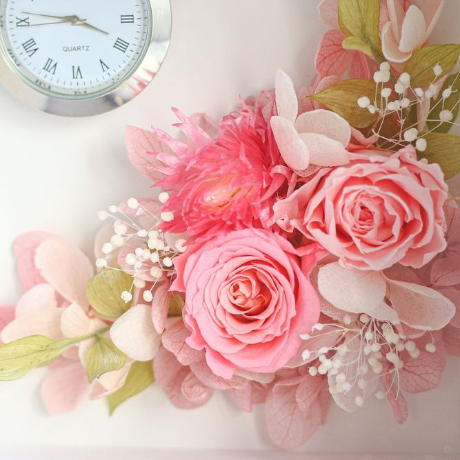 【フラワークロック】花時計　プリザーブドフラワーギフト