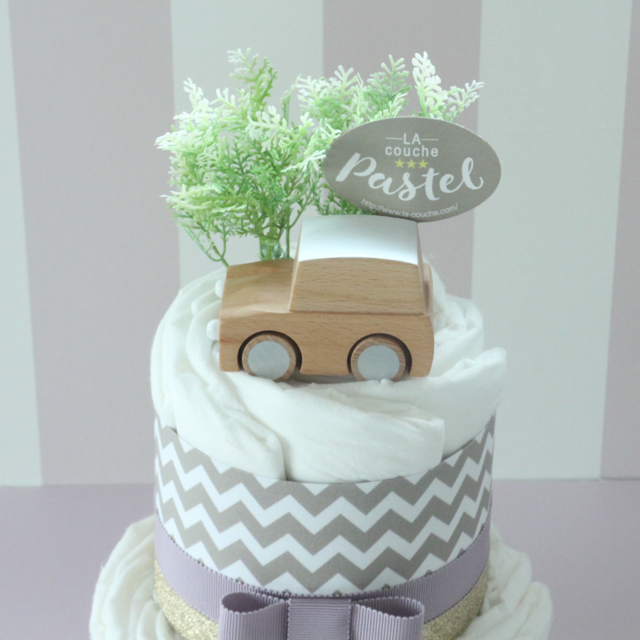 Kiko＋の kuruma付きオーガニックおむつケーキ（2段/全2色）