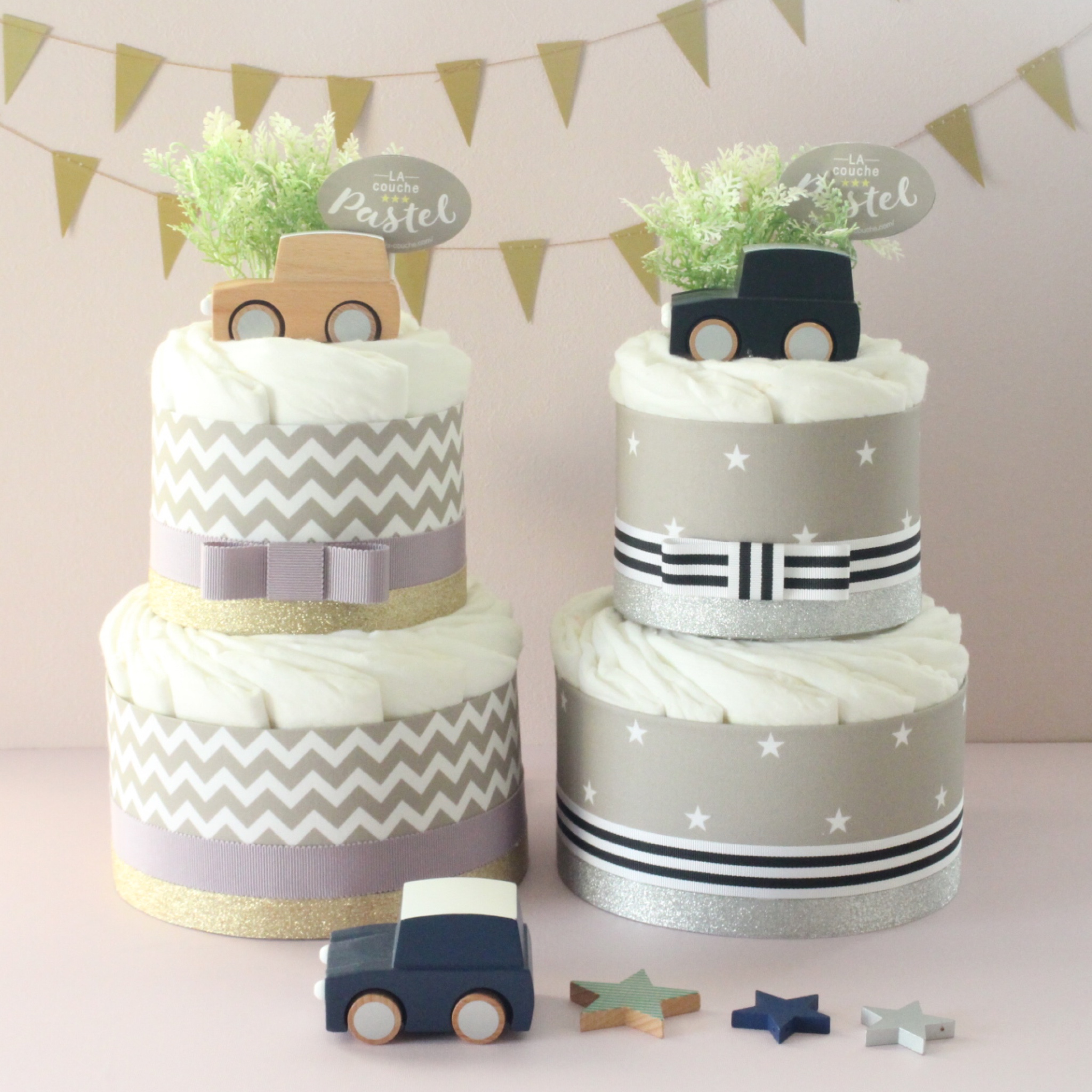 Kiko＋の kuruma付きオーガニックおむつケーキ（2段/全2色）