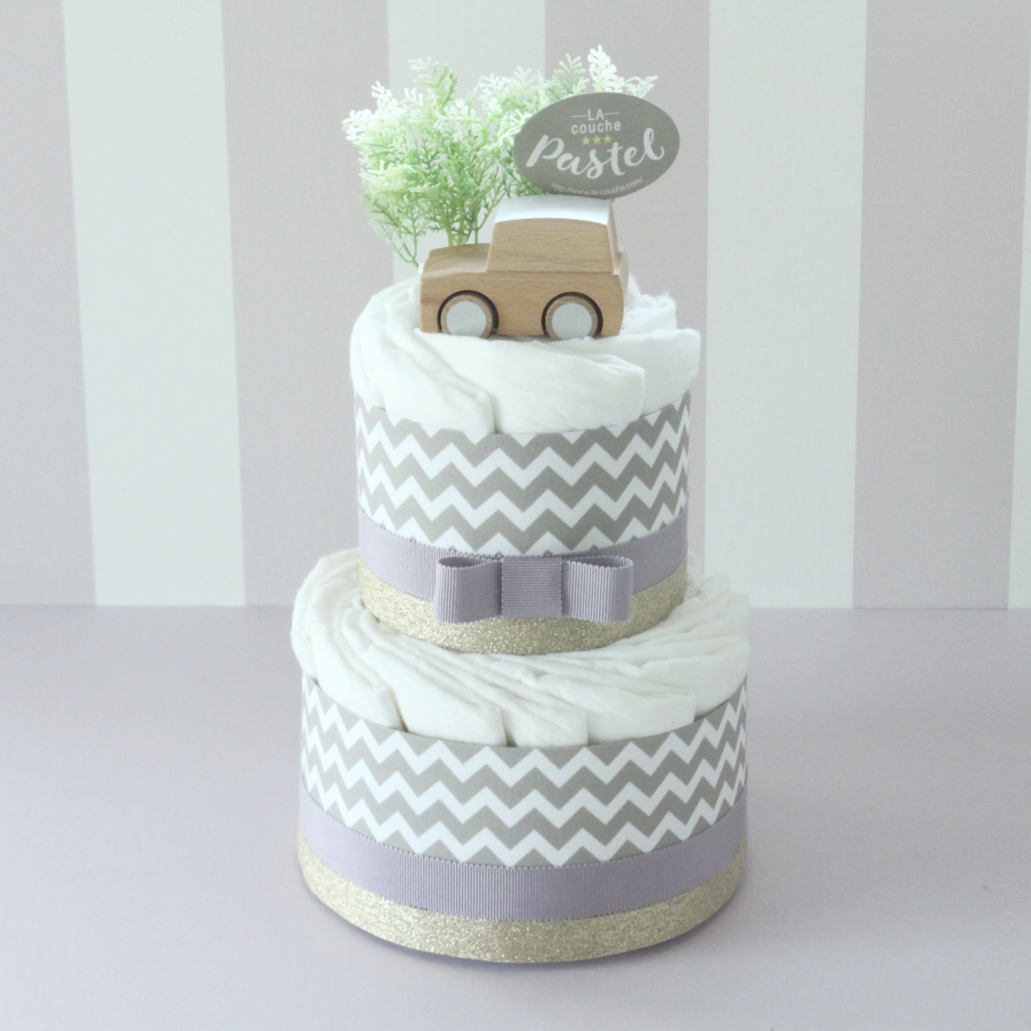 Kiko＋の kuruma付きオーガニックおむつケーキ（2段/全2色）