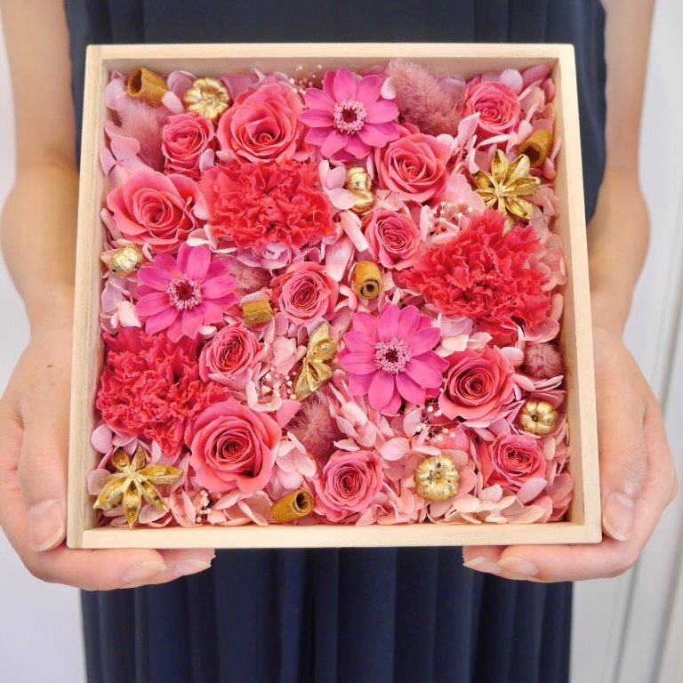 【麻の葉文様/L】縁起の良い桐箱入りプリザーブドフラワー