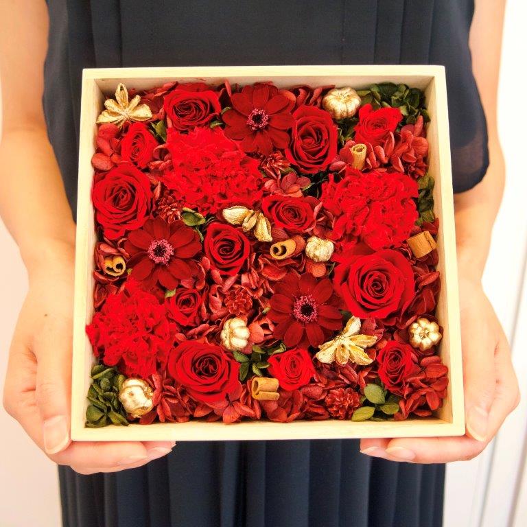 【麻の葉文様/L】縁起の良い桐箱入りプリザーブドフラワー