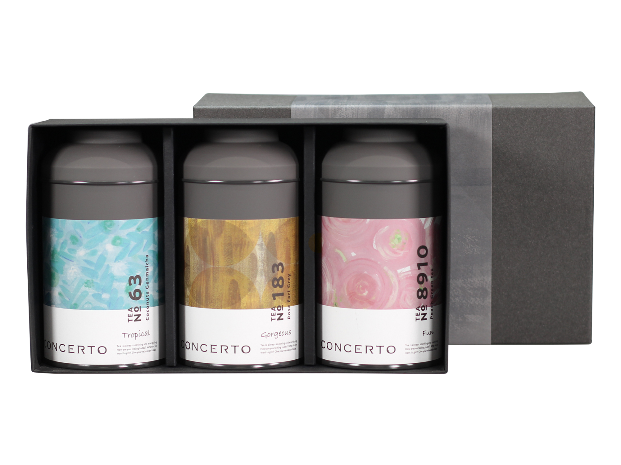 ローズアールグレイ＆ココナッツ玄米茶＆白桃緑茶 3缶セット