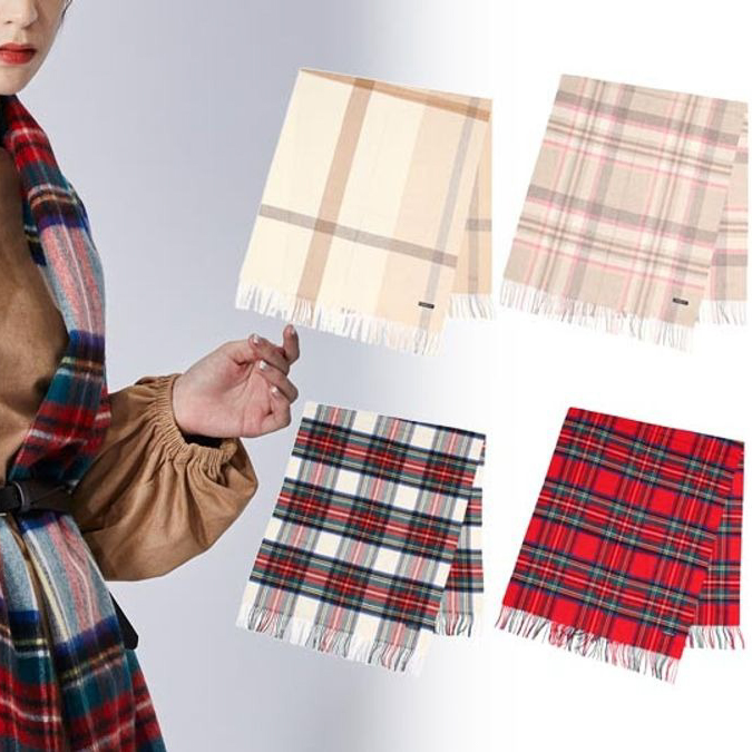 【刺繍名入れギフト】カシミヤ 100% 大判 ストール BIG チェック ブランケット