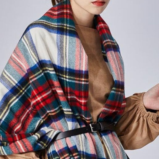 刺繍名入れギフト】カシミヤ 100% 大判 ストール BIG チェック  