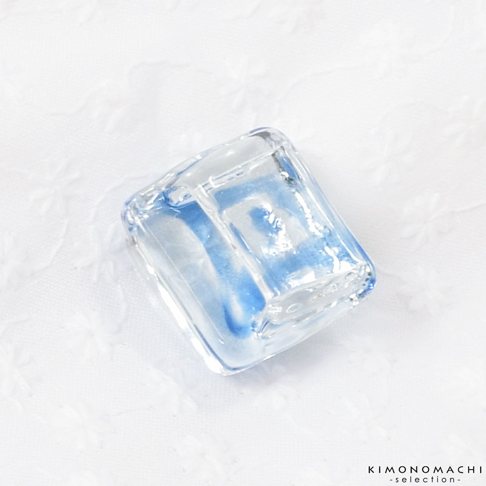 ガラス帯留め レトロ  ビー玉調 正方形 