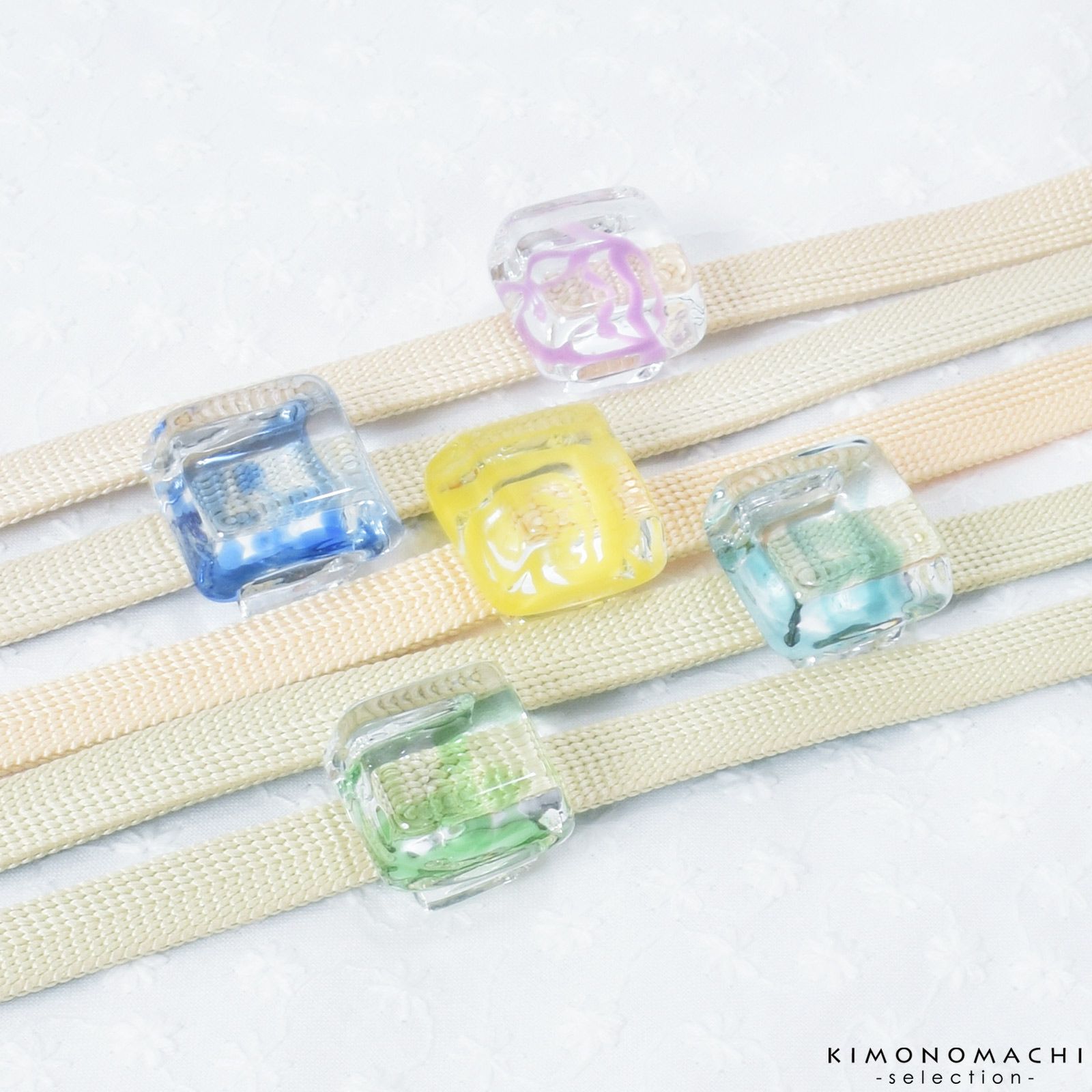 ガラス帯留め レトロ  ビー玉調 正方形 