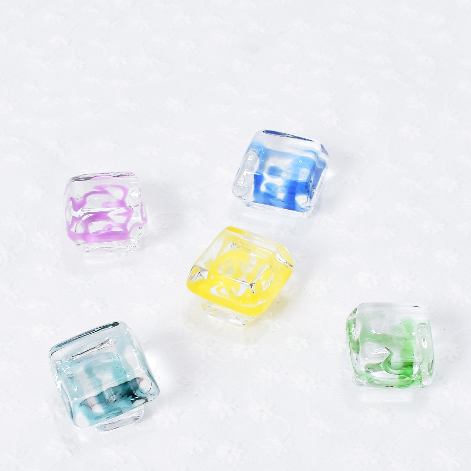 ガラス帯留め レトロ  ビー玉調 正方形 