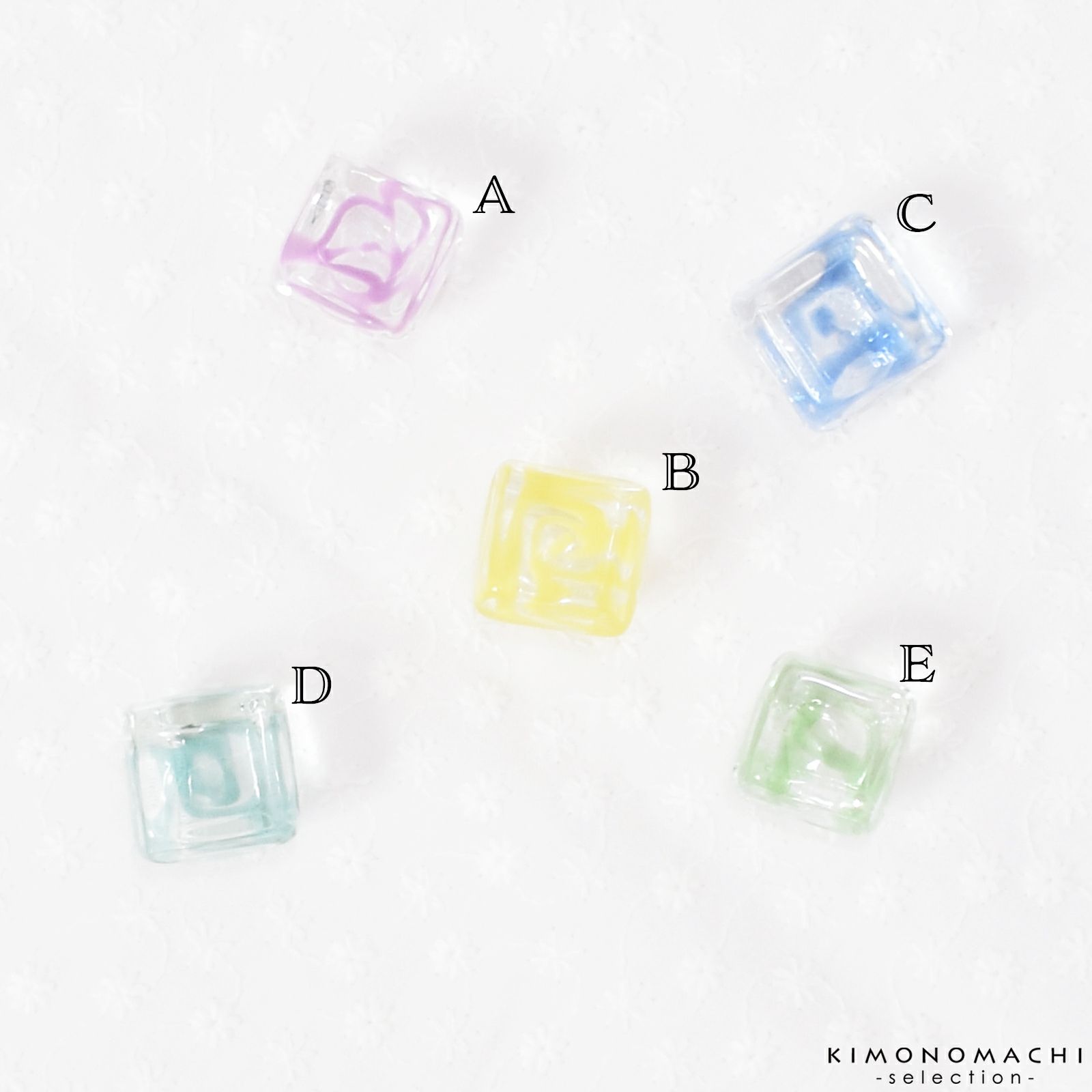 ガラス帯留め レトロ  ビー玉調 正方形 