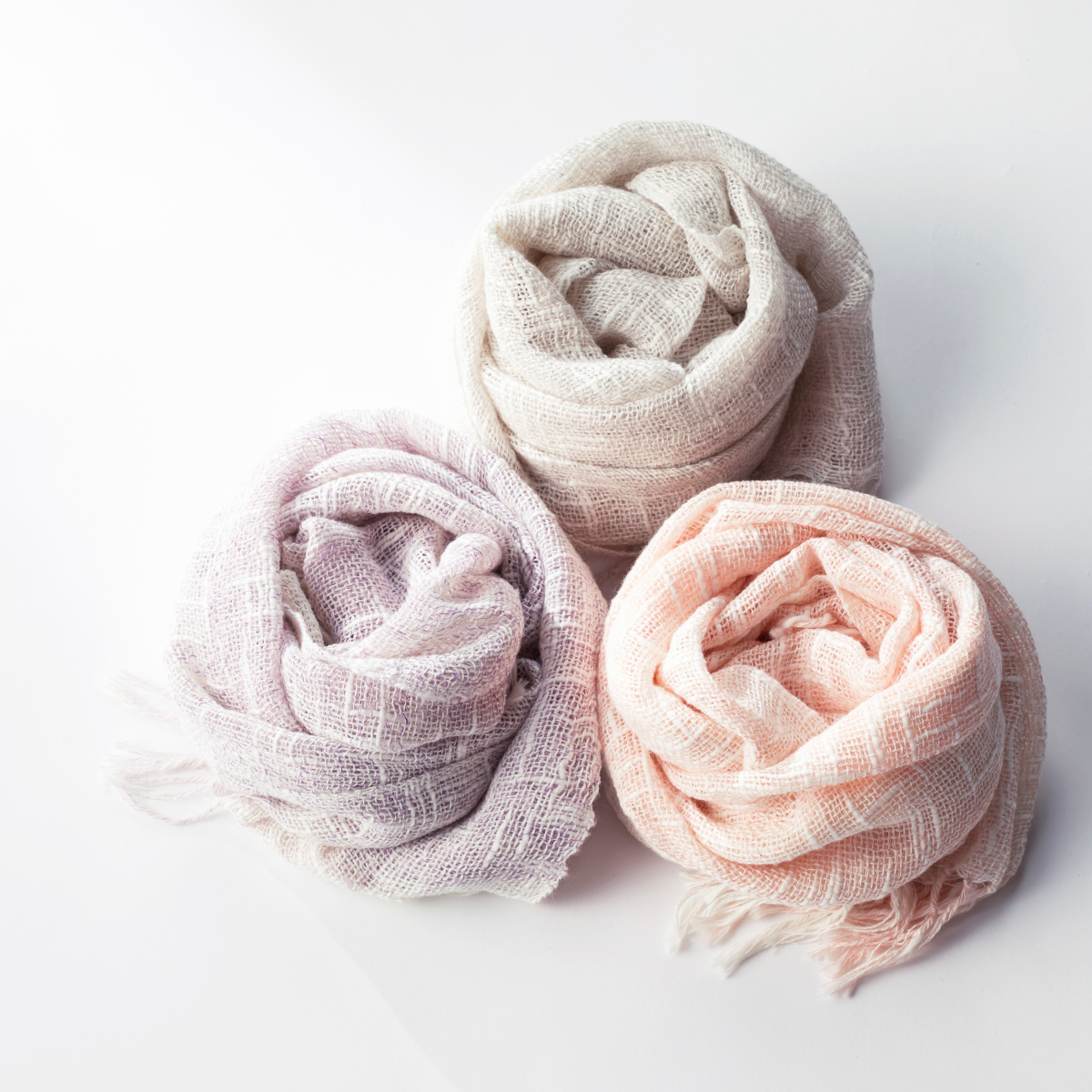 麻とボタニカルオーガニックの節糸格子マフラー