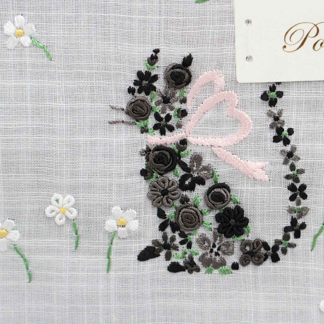 ポワンポワン 手刺繍ハンカチ 花柄-