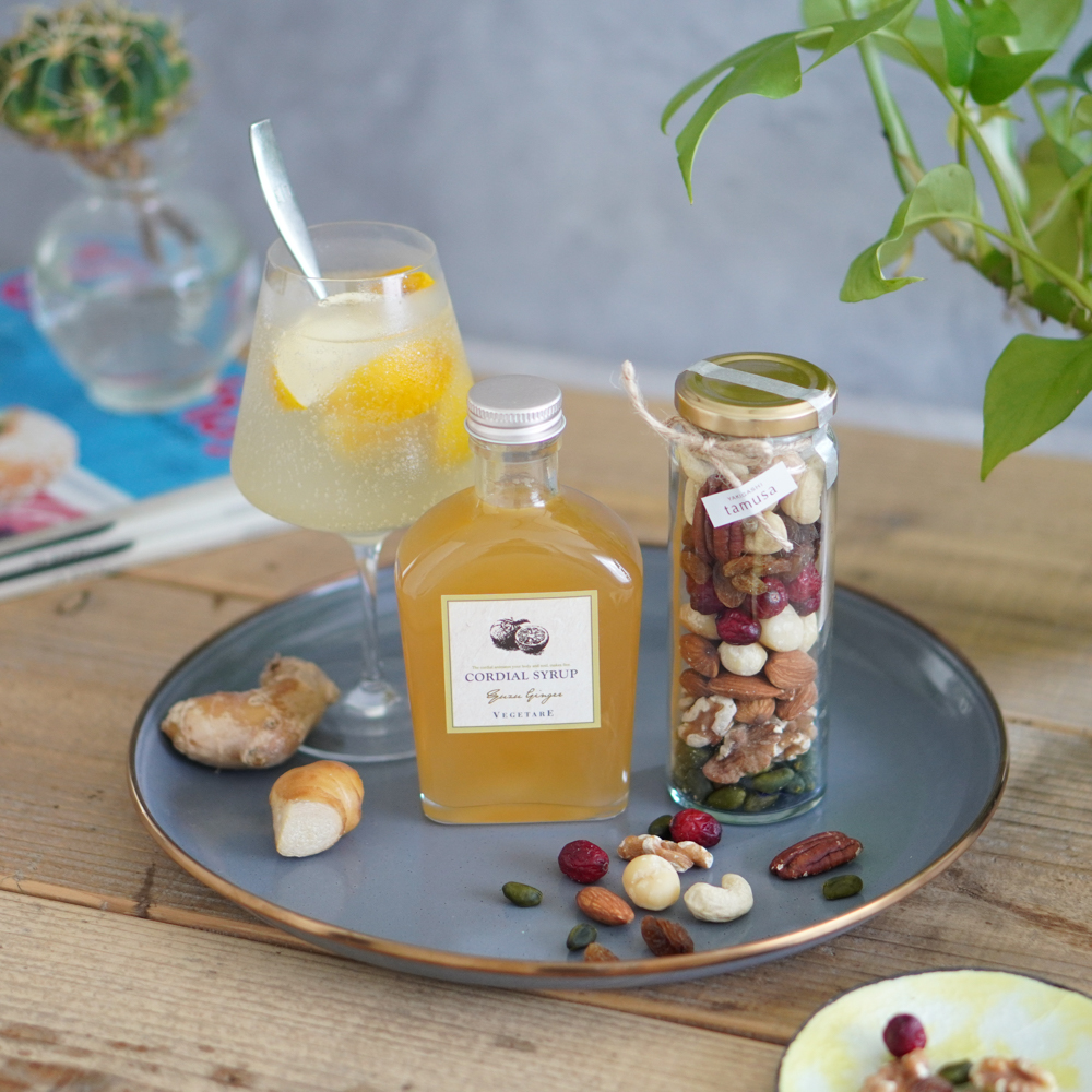 柚子ジンジャーコーディアル＆素焼きミックスナッツセット　化粧箱入り