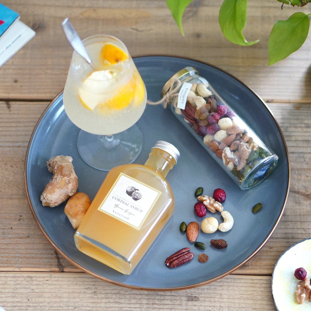 柚子ジンジャーコーディアル＆素焼きミックスナッツセット　化粧箱入り