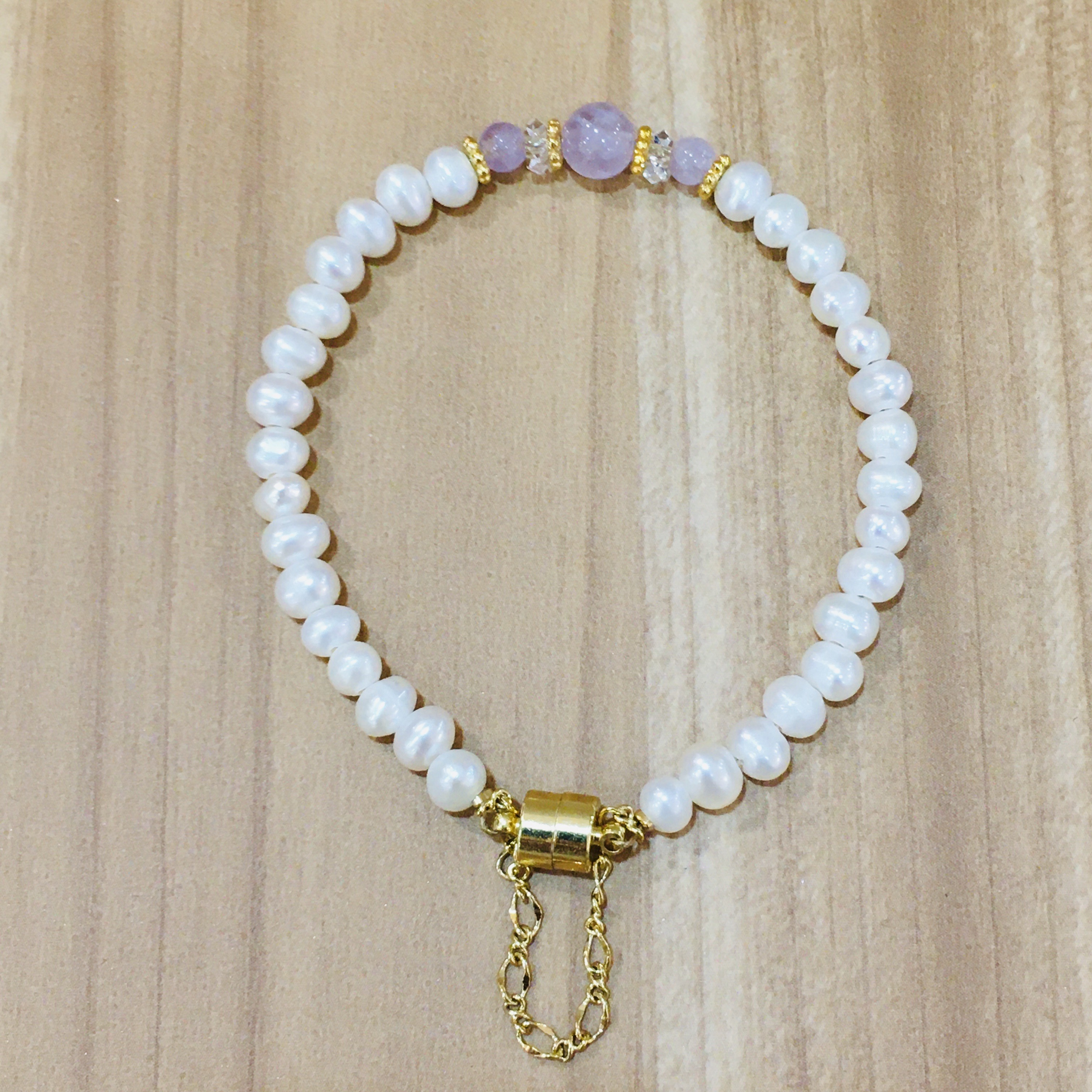 誕生石×淡水パール/マグネットブレスレット