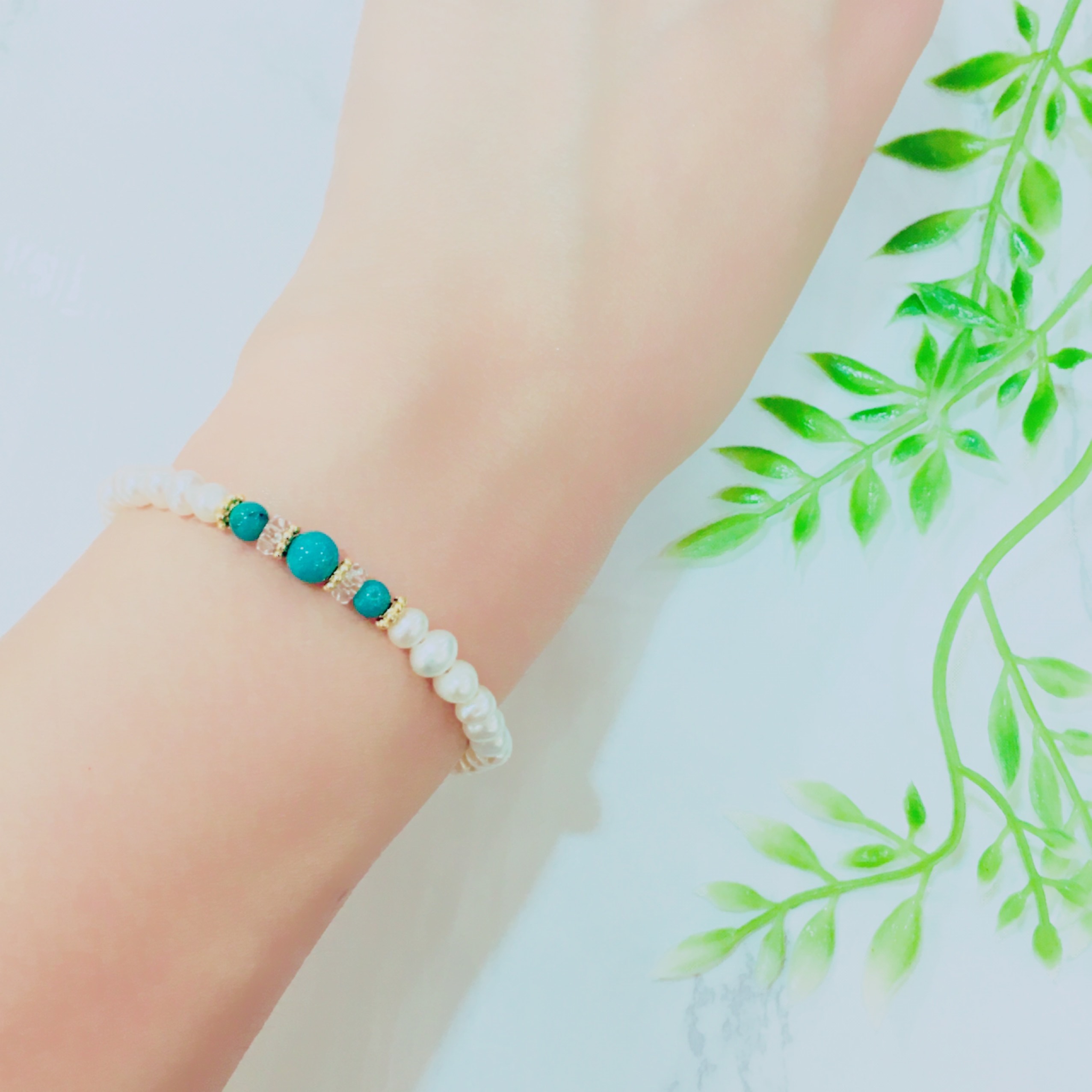 誕生石×淡水パール/マグネットブレスレット