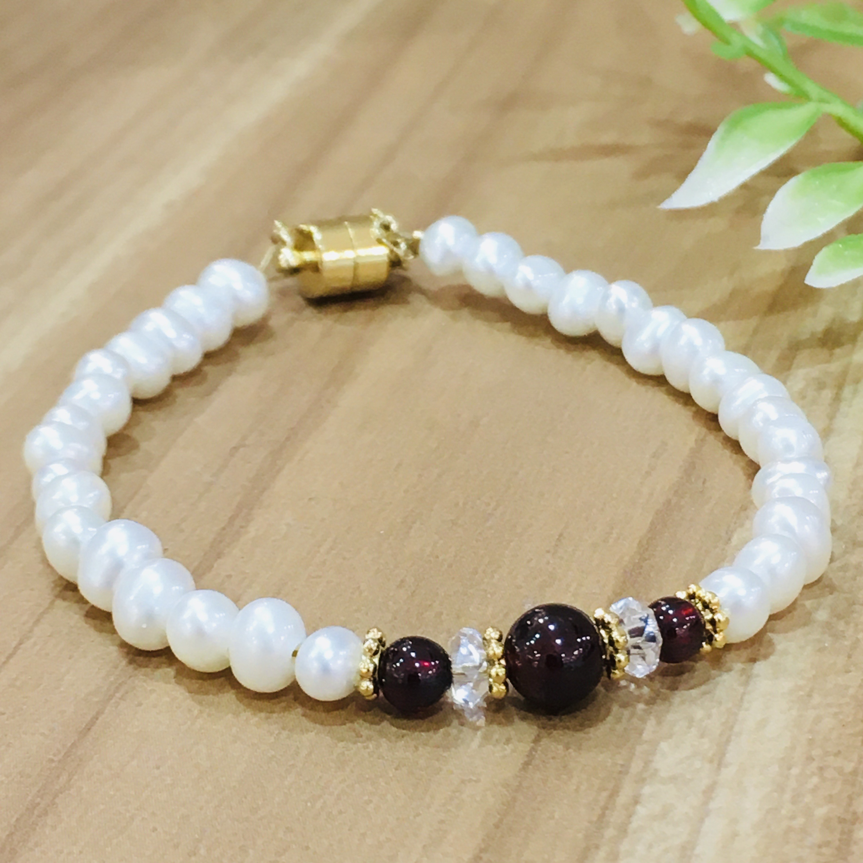 誕生石×淡水パール/マグネットブレスレット