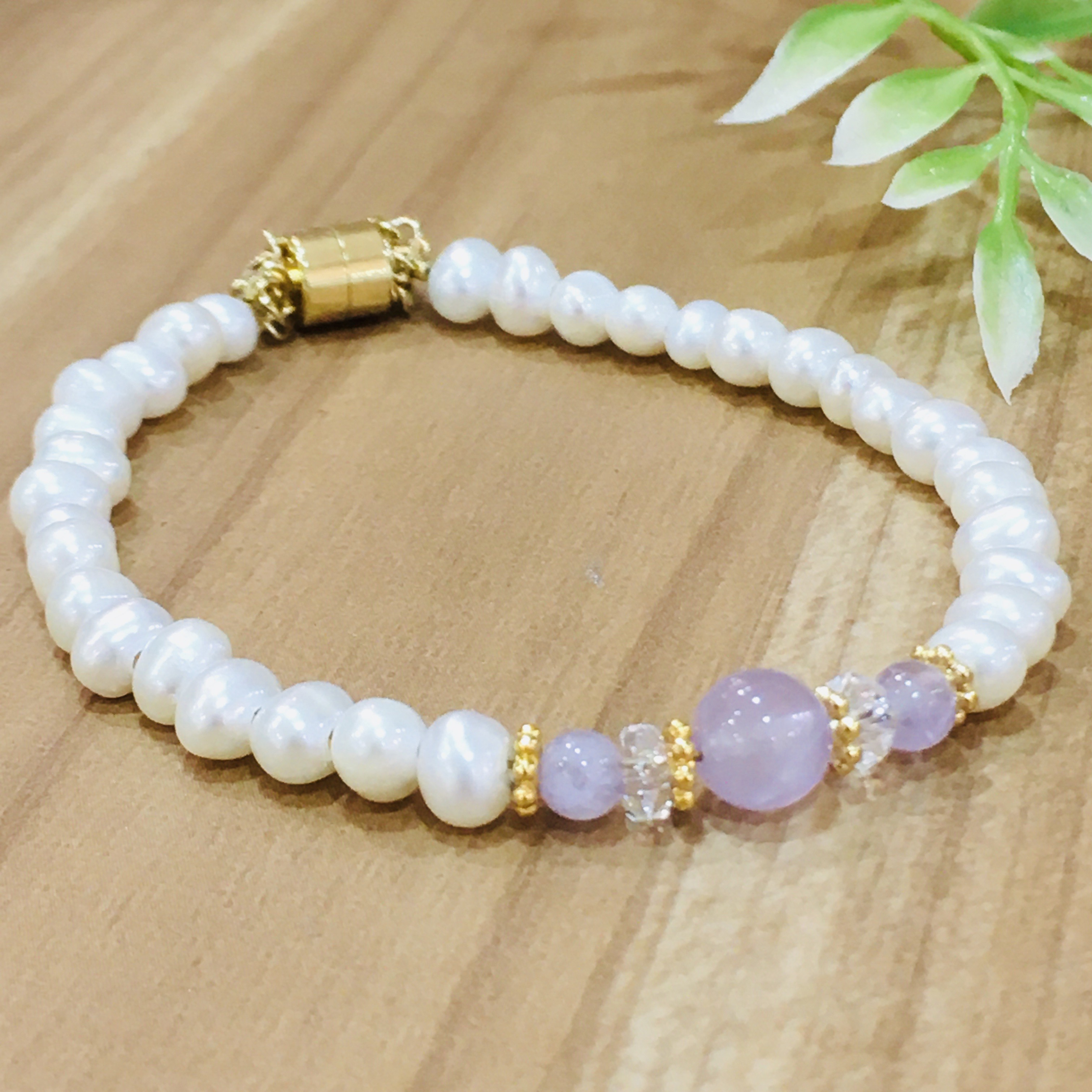 誕生石×淡水パール/マグネットブレスレット