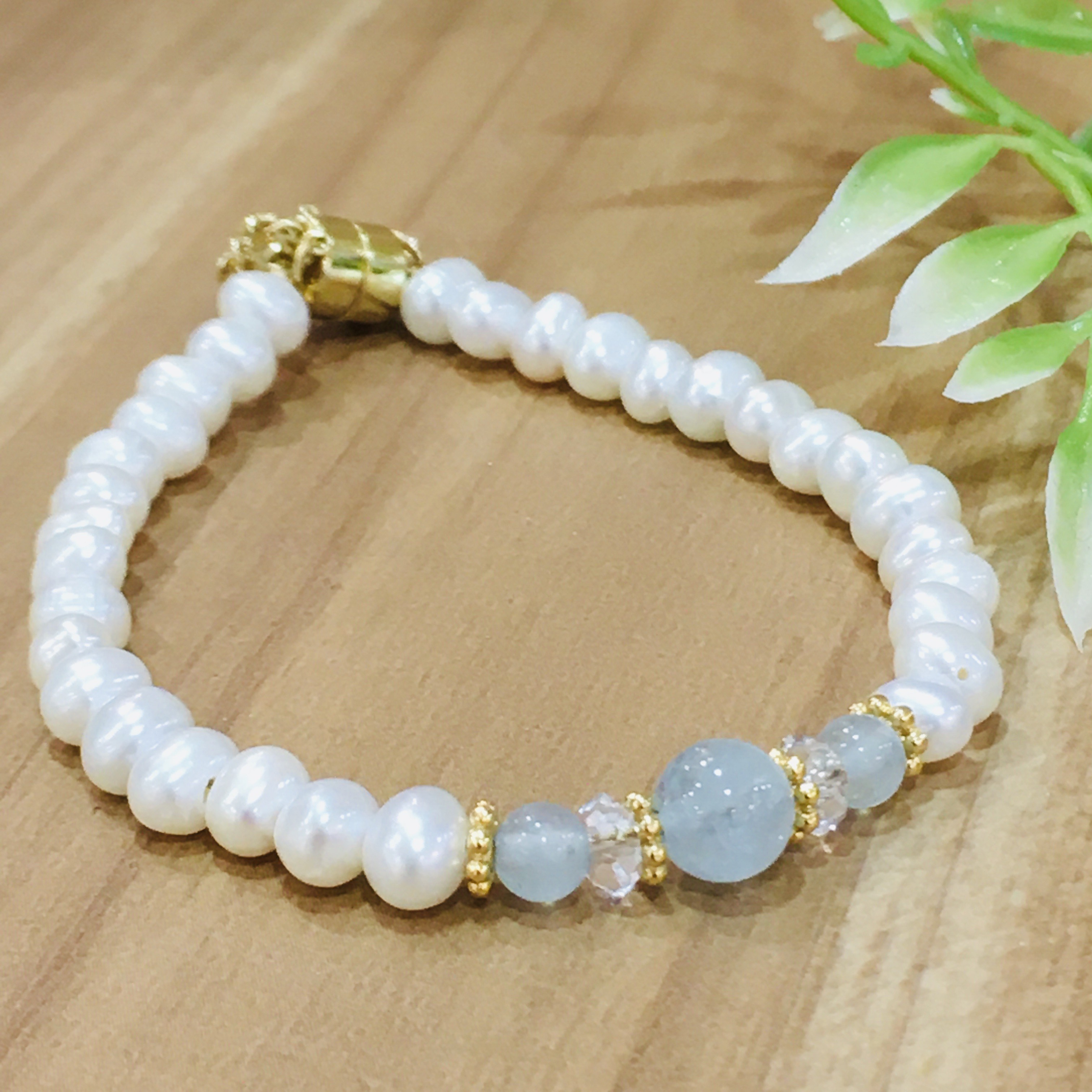 誕生石×淡水パール/マグネットブレスレット