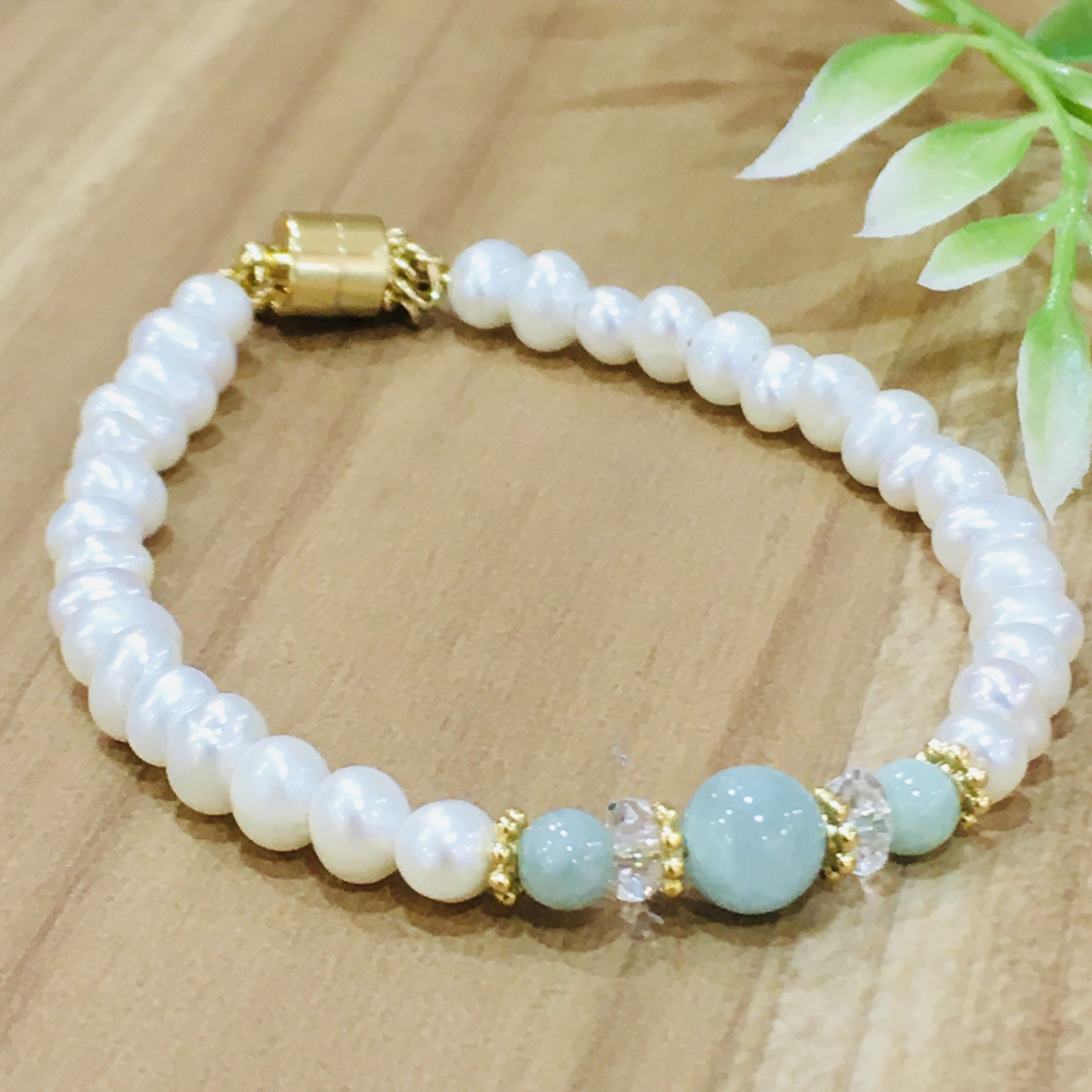 誕生石×淡水パール/マグネットブレスレット