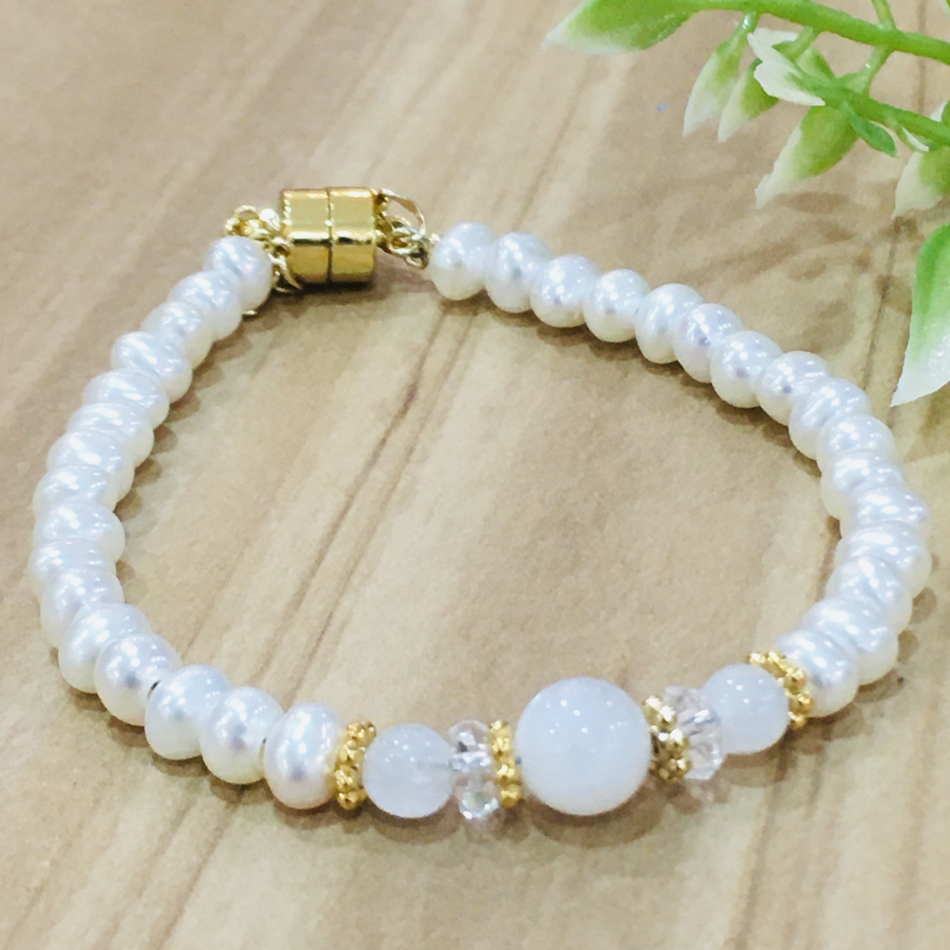 誕生石×淡水パール/マグネットブレスレット