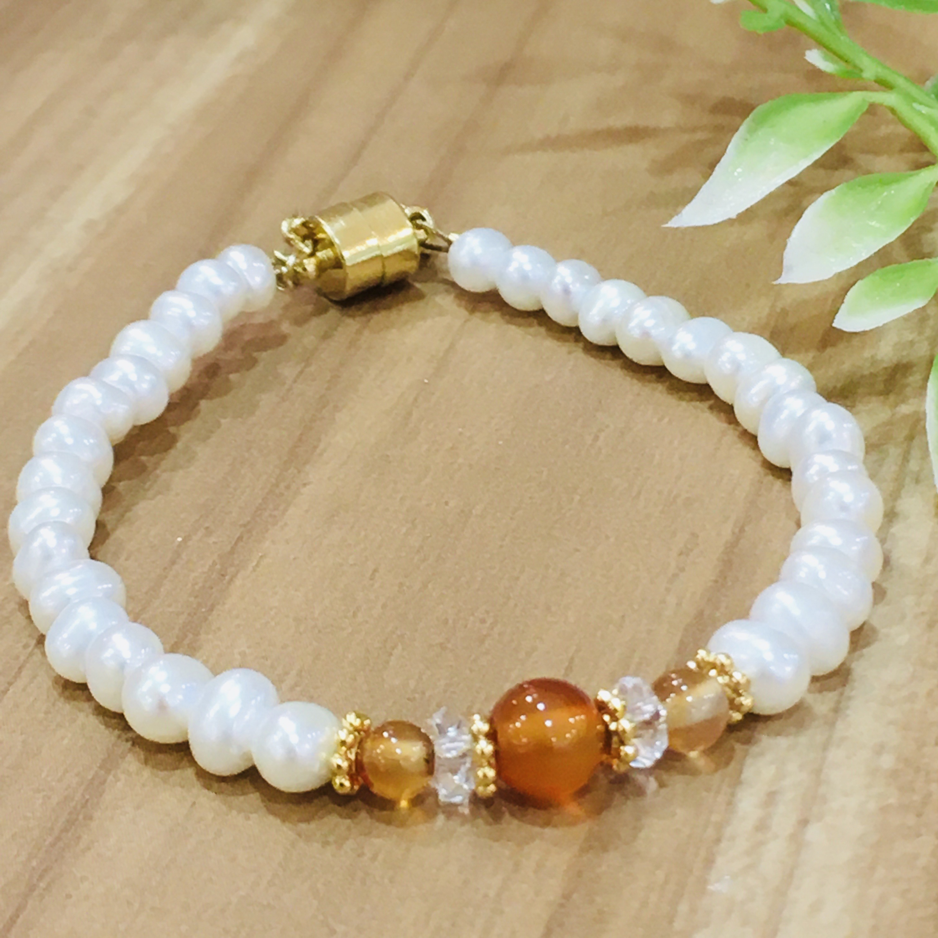 誕生石×淡水パール/マグネットブレスレット