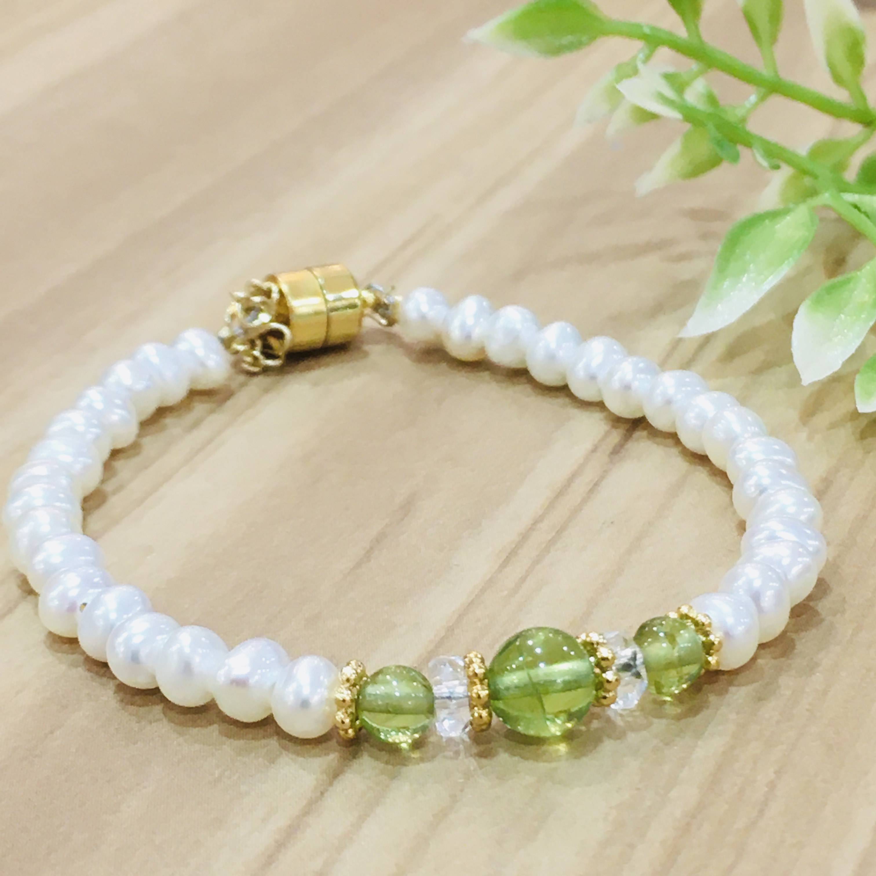 誕生石×淡水パール/マグネットブレスレット